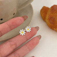 wholesale S925 Sterling Silver Exquisite Small Sunflower Stud Earrings Women's Korean Dongdaemun Ins Trendy Personalized High-end Earrings-Sterling silver