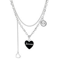 wholesale S925 Sterling Silver Double-layer Spliced Chain Black Enamel English Letter Multi-accessory Necklace Korean Style Versatile Necklace-323L/approximately 25.8g 925 silver