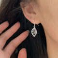 wholesale S925 Sterling Silver Hollow-Out Leaf Ear Hooks for Women, Minimalist Forest Style, Ins Delicate Fashion Aloof Wind Earrings-0-0
