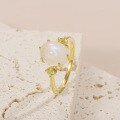 wholesale S925 Sterling Silver Cross-Border Hot-Selling Gold Gemstone Ring, Niche Luxury with Natural Cream Blue Moonstone for Women-0-3