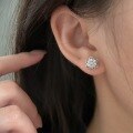 wholesale Sterling Silver S999 Camellia Stud Earrings for Women, Minimalist Niche Luxury Inlaid Floral Earrings, High-End Fashionable Ear Accessories-0-1