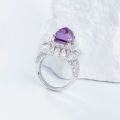 wholesale S925 sterling silver plated with 18k gold fashion women's ring featuring a popular new jewelry item: natural amethyst sugar loaf 9*9mm-0-2