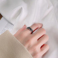 wholesale S925 Sterling Silver Geometric Irregular Black Zircon Ring Korean Rayli Magazine Style Niche Index Finger Ring for Women-0-3