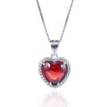 wholesale S925 Silver Korean Style Ethereal Pendant with Romantic Heart-Shaped Diamond-Cut Red Corral Necklace-0-4