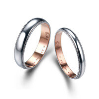wholesale 18K Gold Vintage Style Two-Tone Custom Engraved Couple's Ring 9K Gold Wedding Band Set Jewelry-9K White Gold (Red Background) - Women's Ring  3.0mm Width - HK16#