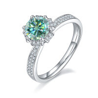 wholesale S925 Silver Green Moissanite 1 Carat Design-inspired Wishing Well Ring with GRA Certificate-1 carat Moissanite green diamond  US size 10