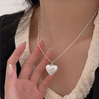 wholesale S925 Sterling Silver Celebrity Tongue Chen Same French Textured Heart Necklace for Women Fashion Collarbone Necklace-Pure silver (40+5CM)