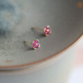 wholesale 9K gold new rose pink small flower red ruby-colored cubic zirconia cute little flower earrings for women-0-1