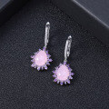 wholesale Luxurious natural gemstone pink chalcedony earrings, Prosperity Series high-end 925 silver inlaid gemstone earrings-0-1