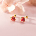 wholesale S925 Sterling Silver Lovely Strawberry Textured Resin Drop Earrings, Fresh and Sweet Fruit-style Women's Earrings M03662-0-3