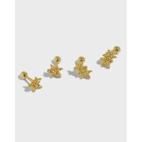 wholesale S925 Sterling Silver 622/623 Korean Version Ins Niche Design Minimalist Versatile Starfish Screw Bead Twist Closure Stud Earrings-EF622 [18K gold]  925 silver