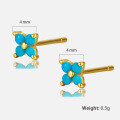 wholesale S925 Silver European and American Cross-Border Trade Pure Silver Flower Earrings with Zirconia, High-End Square Earrings, Colored Diamond Earrings-0-11