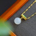 wholesale 925 Silver with Certificate, Icy White Chalcedony Bead Pendant, New Chinese Style Ancient Wind Enamel Bamboo Leaf Round Bead Agate Necklace-0-5