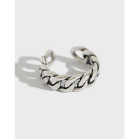 wholesale S925 sterling silver 1016 Korean version ring, ins designer vintage distressed artistic thick chain open ring-Vintage silver>Adjustable opening