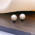 wholesale S925 Sterling Silver Pearl Floral Inlaid Diamond Earrings, Fashionable Vintage Elegant Exquisite Versatile Pearl Ear Accessories-0-0