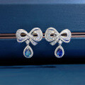 wholesale S925 Silver New 5*7 Drop Bow Knot Dangling Earrings European and American Fashion Versatile Style-0-6