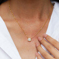 Metal Necklace with Square Moissanite Pendant, Minimalist Design-0-1