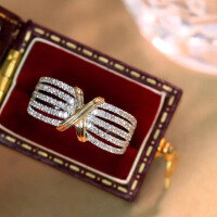 wholesale S925 Sterling Silver with 18K Yellow and White Gold Plating New Release True Love Welfare Edition Fashionable Elegant Two-Tone Ring with Diamond-BZ0094-White Gold No. 6