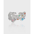 wholesale S925 Sterling Silver 177 Original Niche Design Minimalist Irregular Textured Colorful Zircon Open Ring for Women-0-0