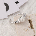 wholesale S925 sterling silver Korean and Japanese style twist ring for women with freshwater pearl, adjustable open finger accessory-0-0