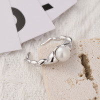 wholesale S925 sterling silver Korean and Japanese style twist ring for women with freshwater pearl, adjustable open finger accessory-Freshwater Pearl Ring>Adjustable Opening