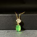 wholesale 925 Sterling Silver Women's Auspicious Cloud Green Chalcedony Plated 18K Gold Color Imperial Green Agate New Chinese Style Pendant Necklace-0-1