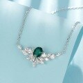 wholesale S925 Sterling Silver Plated with Lab-Grown Emerald, European and American New Light Luxury Ultra-Sparkling Feather Necklace for Women, Wholesale from Manufacturers-0-2