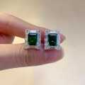 wholesale S925 Silver New 2-Carat Rectangular Simulated Emerald Earrings 7*9mm High Carbon Diamond for Women-0-3