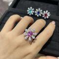 925 Silver 2025 Autumn Winter New 2ct Color Gemstone Flower Ring for Women-0-5