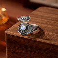 wholesale S925 Sterling Silver Bohemian Vintage Dragon Ring with Moonstone Adjustable Open Ring for Women TEMU SHEIN Dropshipping-0-0