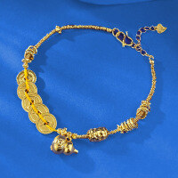 wholesale Metal Material New Chinese Style Gourd Five Emperor Coins Coiled Bracelet Luxury Niche National Trend Live Stream for Zhuo Zhifan Jewelry New Collection-B164 Gourd Five Emperors Coin Bracelet 17cm+3