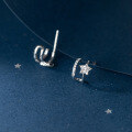 wholesale S925 Sterling Silver Diamond-Inlaid Arc Double-Layer Five-Point Star Ear Studs Korean Style Sweet and Unique Ear Accessories M02139-0-3
