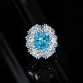 wholesale 925 Sterling Silver Sea Blue 10*12mm Luxury High-End Niche Design 4ct Oval Ring Size 5-9-0-5