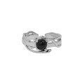 wholesale S925 Sterling Silver, Black Onyx, Synthetic Moonstone, Asymmetric Opening Ring for Women, Korean Version, Ins Style, Niche Design-0-5