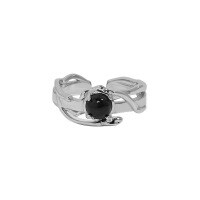 wholesale S925 Sterling Silver, Black Onyx, Synthetic Moonstone, Asymmetric Opening Ring for Women, Korean Version, Ins Style, Niche Design-Platinum [Black Onyx] &gt; Opening adjustable