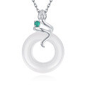wholesale S925 Sterling Silver White Chalcedony Pendant Snake Necklace for Women, Peace Knot Collarbone Chain, Chinese Trendy Ins Style Birth Year Necklace-0-4
