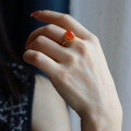 wholesale Sterling silver gold-plated with natural Sichuan ice-base cherry red cabochon ring in a minimalist design-0-4