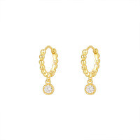 wholesale S925 Sterling Silver Wholesale French Geometric Tassel Earrings With Micro-inlaid Zirconia-E4496-Gold 925 Silver