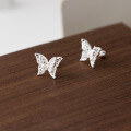 wholesale 999 Silver Fresh, Sweet, Ins Style, Niche Design Double Layer Hollow Butterfly Threaded Ear Studs M06536-0-3
