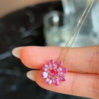 wholesale S925 sterling silver floral pendant French necklace for women, a small and luxurious accessory with imitation crystals-BX0255-Gold>925 Silver