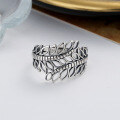 wholesale S925 silver retro Chinese-style hollow leaf ring, ethnic fashion, ins trend wide band index finger ring for women-0-1