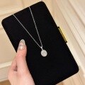 wholesale S925 Sterling Silver Oval Egg-shaped Diamond Brushed Necklace for Women, Small and Unique, Luxurious and Sophisticated, Versatile Fashion with a Retro Style-0-2