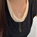 wholesale S925 Sterling Silver Bow Adjustable Necklace for Women, Japanese and Korean New Minimalist Fashion Sweater Chain with a Premium Feel-0-2