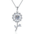 Sterling Silver Moissanite Necklace with 1ct Sunflower Pendant-0-3