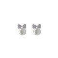 wholesale S925 Metal Japanese Pearl Bow Ear Studs Women's Fashion Commuting Light Luxury High-End Sense Popular Ear Accessories-0-4