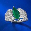 wholesale S925 Sterling Silver Simulated Emerald Marquise Leaf Ring for Women, Everyday Elegant Style-0-1