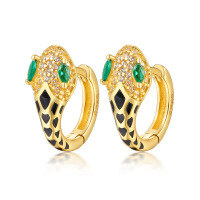 wholesale S925 Sterling Silver Diamond-Inlaid Resin Drip Coiled Snake Hoop Ear Clasp, Fashionable, Exaggerated, Creative, Light Luxury, Retro Earrings-Gold 925 silver