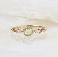 wholesale 9K Gold Japanese Minimalist Niche Style African Opal White Zircon Ring, Yili Jewelry Spring New Collection-African Opal Ring  Size 6