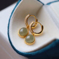 wholesale 18k gold-plated sterling silver natural Hetian jade ice blue water earrings with 8*10mm main stone-0-5