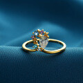 wholesale 14K gold plated 925 silver, Dully Jewelry Japanese minimalist teardrop-shaped multicolored zircon ring for women-0-2